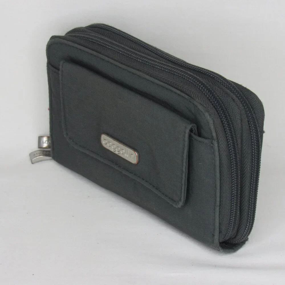Baggallini Charcoal Black Gray Clutch Wristlet Organizer Wallet RFID